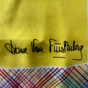 Vintage Diane Von Furstenberg DVF Silk Scarf | Yellow Color Block Plaid Geometri